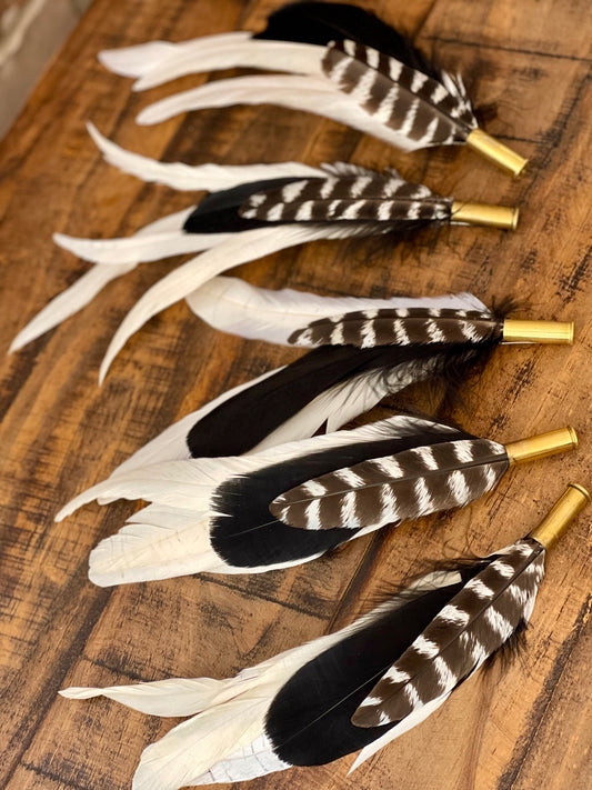 Hat Feather Clip - White w/Black