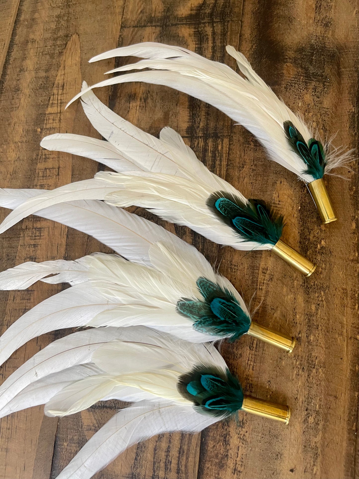 Hat Feather Clip - White w/Turquoise