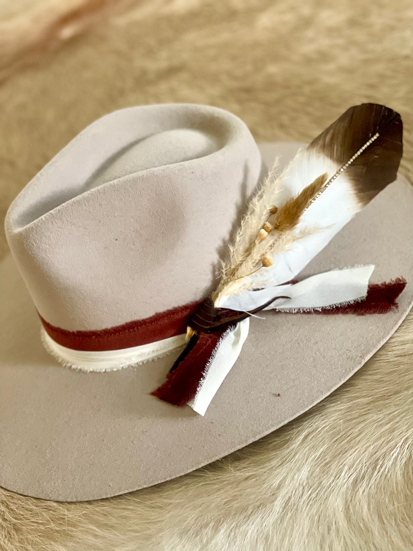 Hat Feather Clip - White & Tan Wing w/Rhinestones