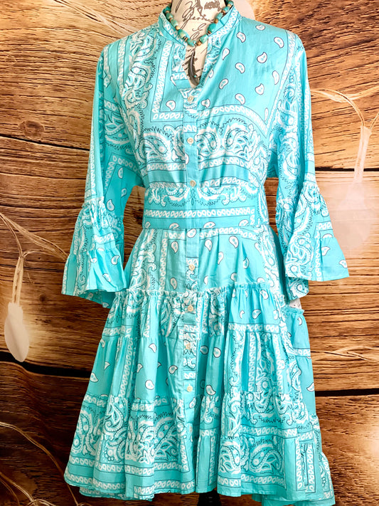 Ruffle Bandana Dress - Turquoise