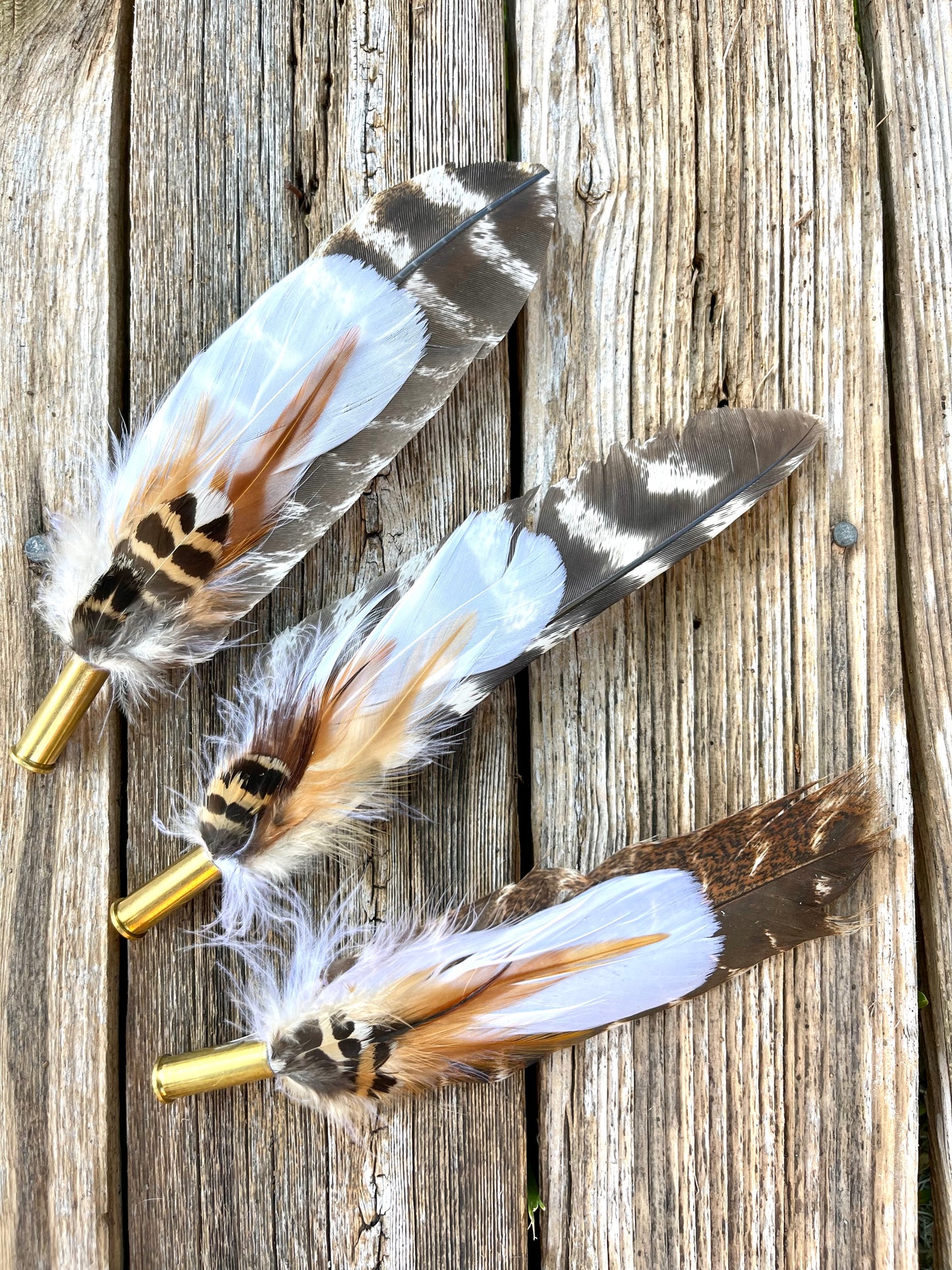 Hat Feather Clip - Turkey Wing w/White & Tan