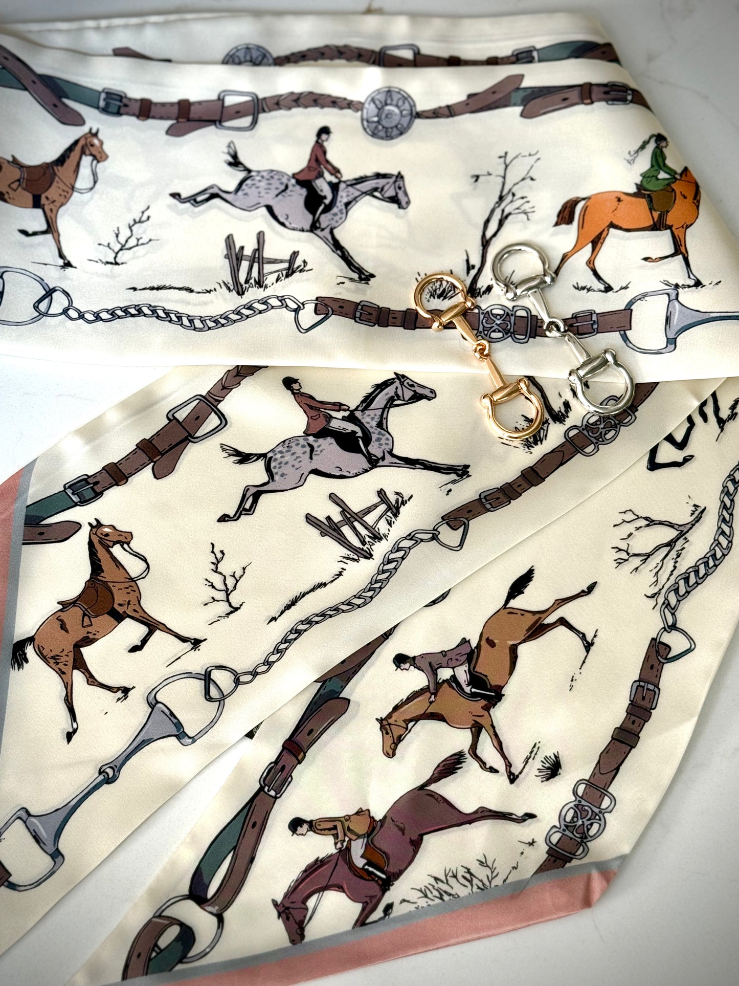 Satin Twill Silk Scarves -  Equestrian