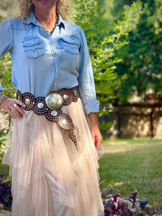 Light Brown Round Concho - Leather Belt