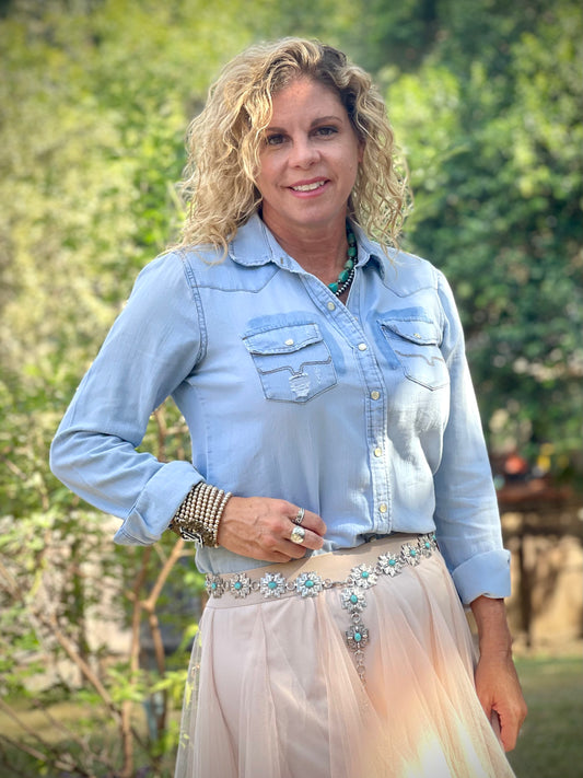 Cross Concho Belt w/ Turquoise Center