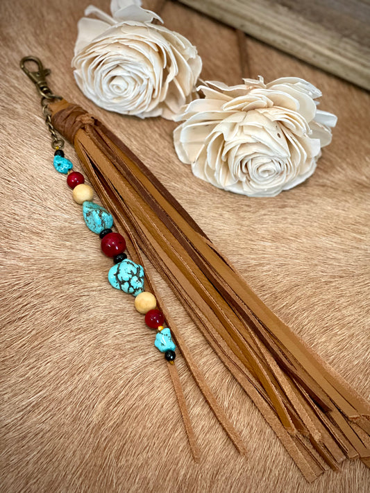 Tan w/ Turquoise & Red - Purse Tassel