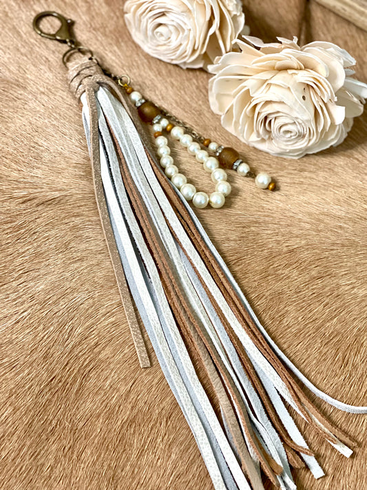 Tan & White w/Pearls - Purse Tassel