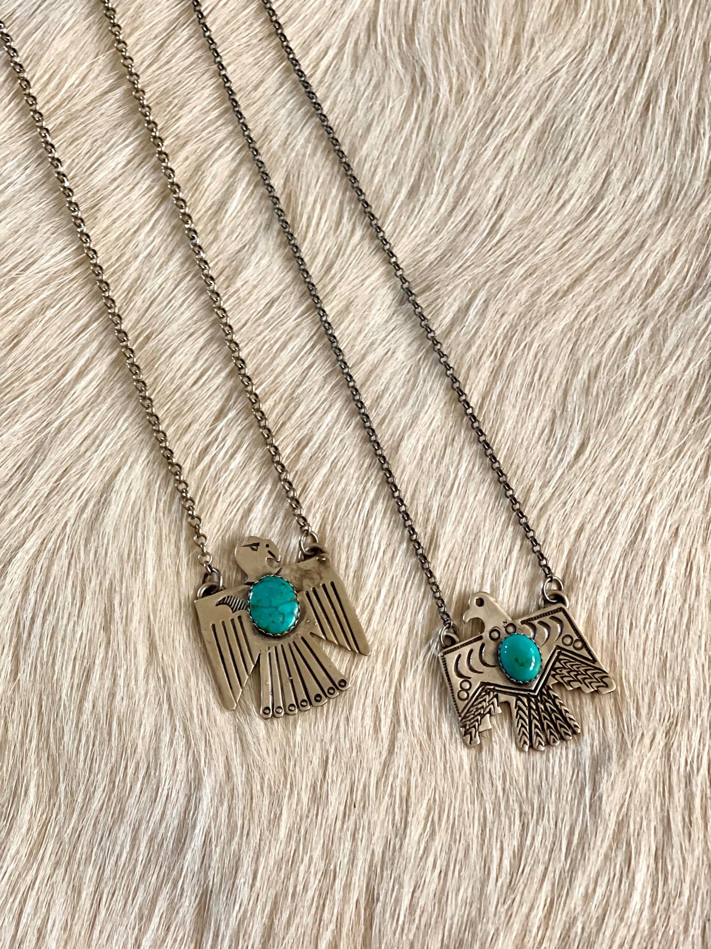 Thunderbird & Turquoise Charm w/Silver Chain