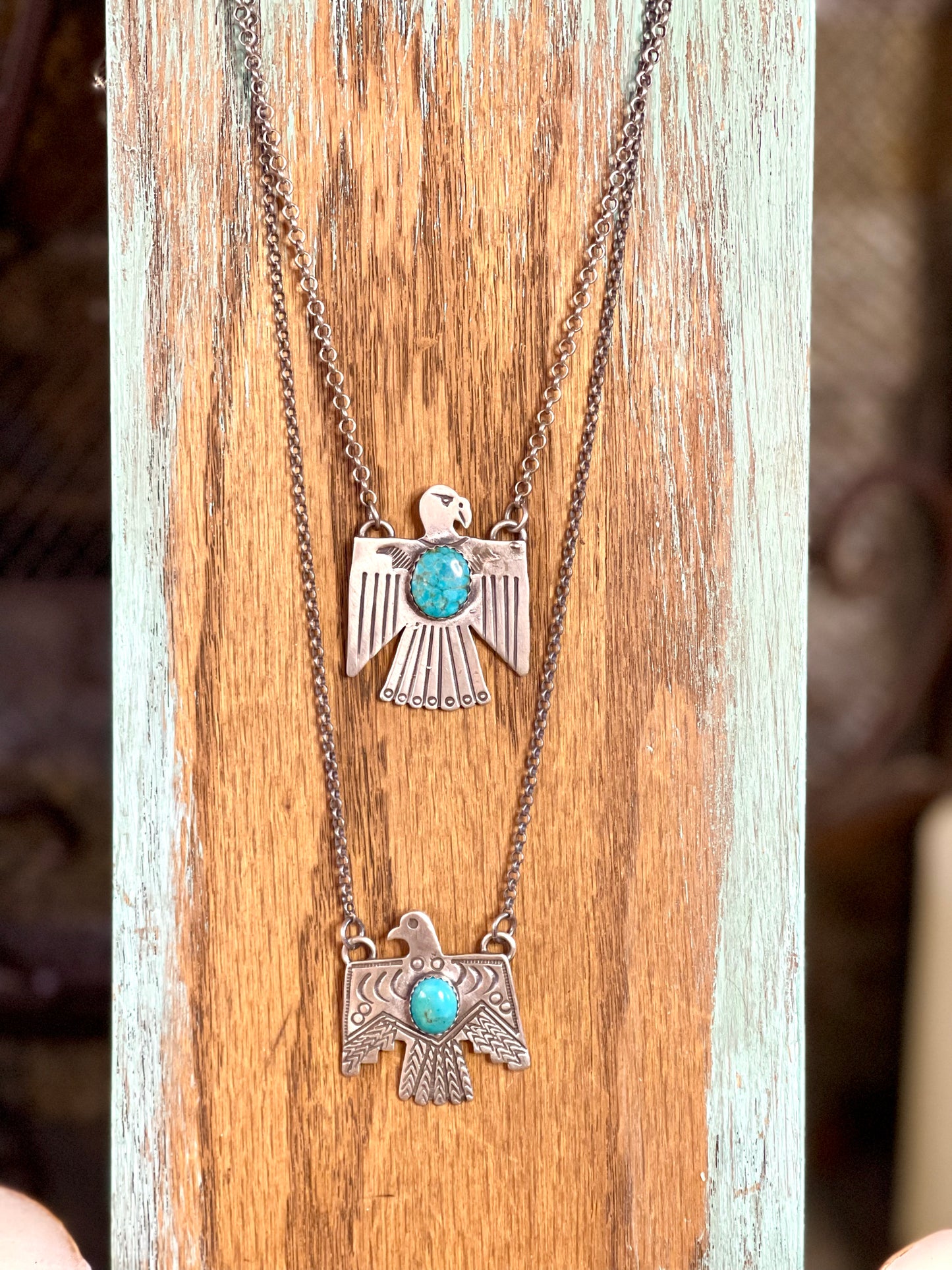 Thunderbird & Turquoise Charm w/Silver Chain