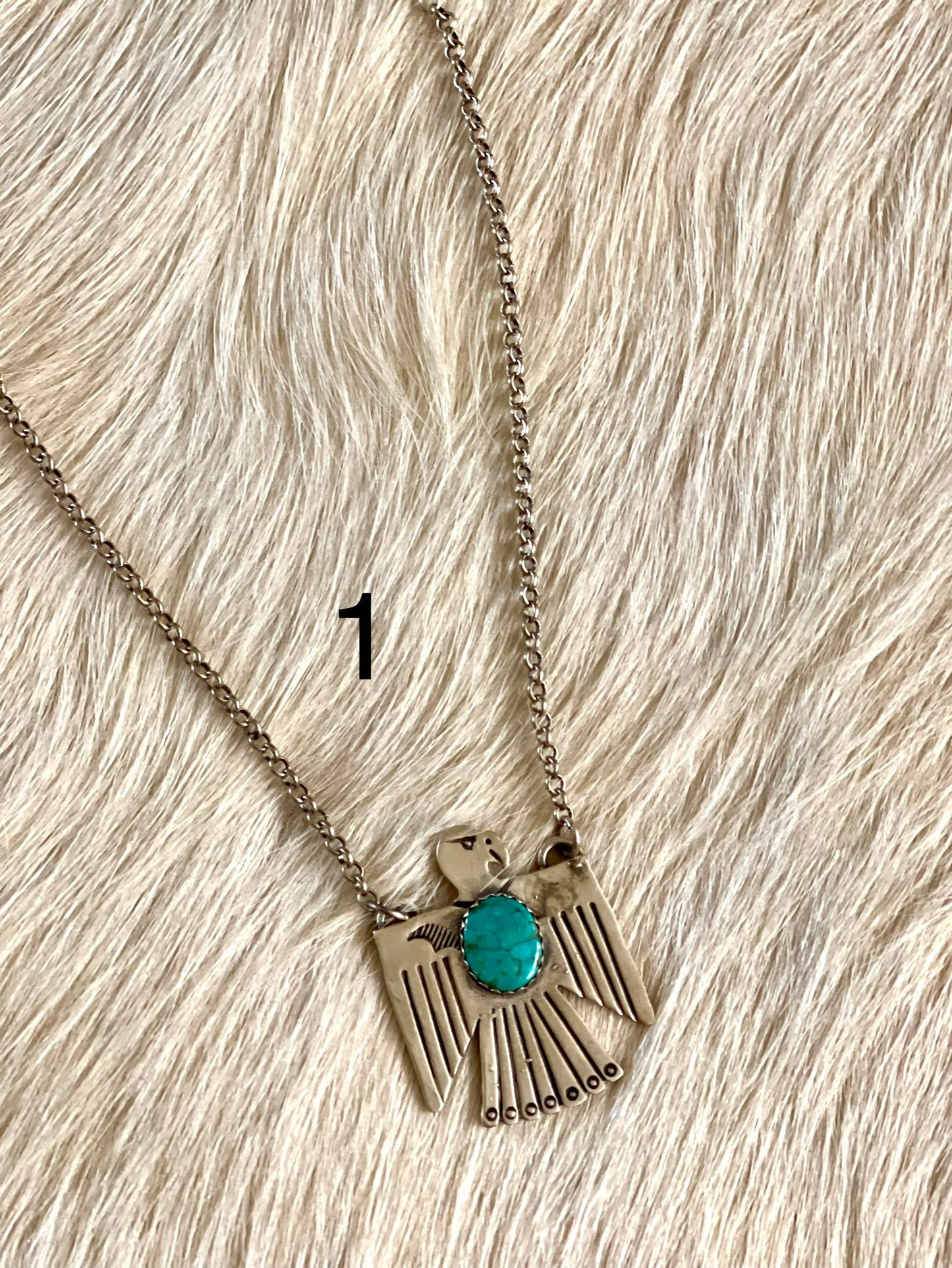 Thunderbird & Turquoise Charm w/Silver Chain