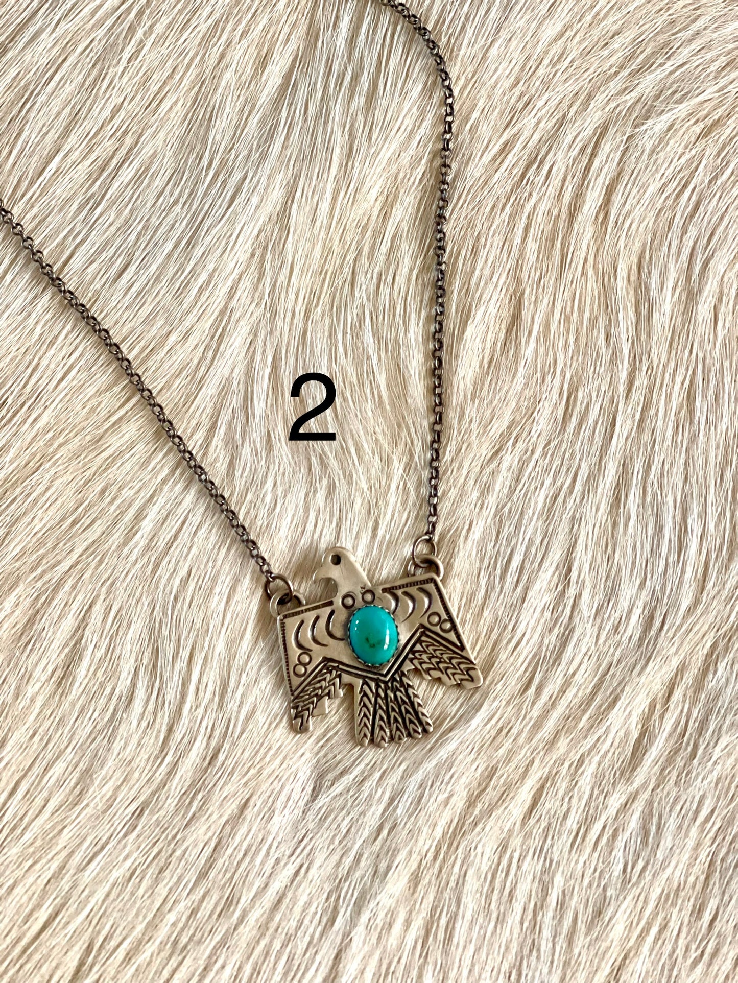 Thunderbird & Turquoise Charm w/Silver Chain