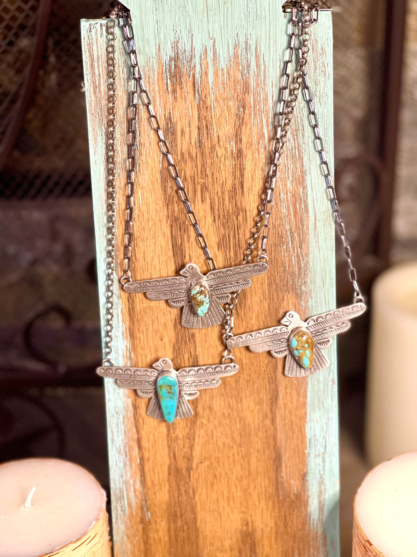 Thunderbird & Turquoise Charm w/Silver Chain (Large)