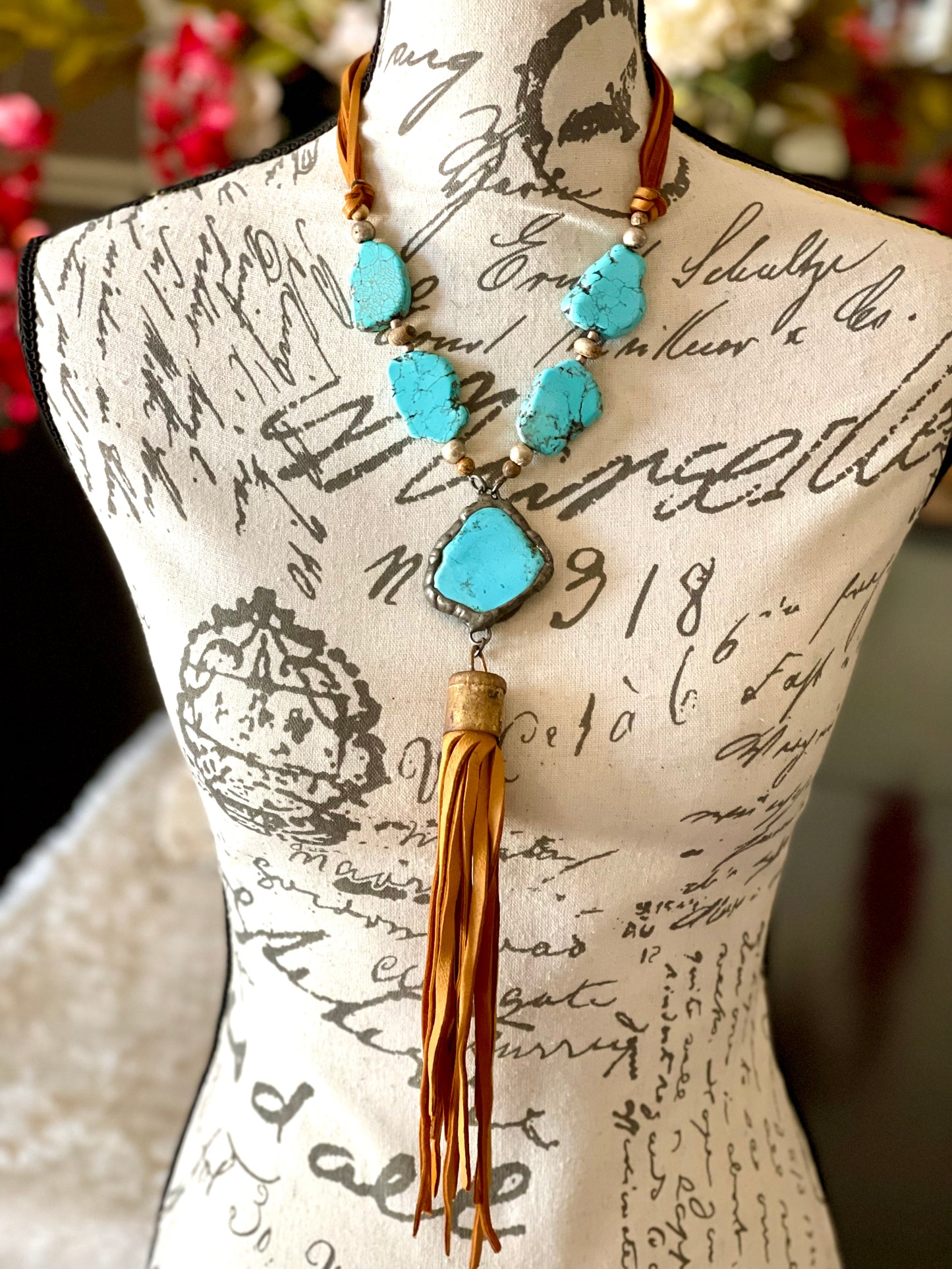 The Route 66 - Turquoise Slab Adjustable Necklace