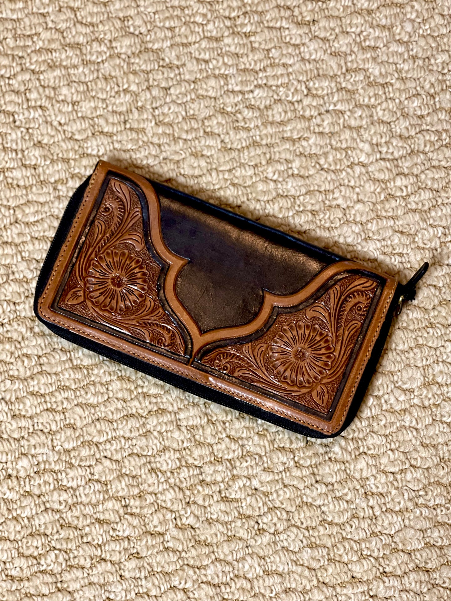 Black and Tan Tooled Leather Wallet