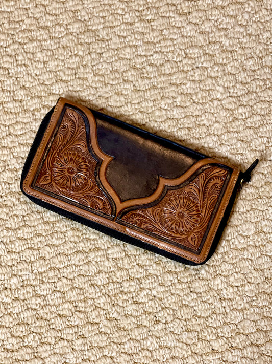 Black and Tan Tooled Leather Wallet