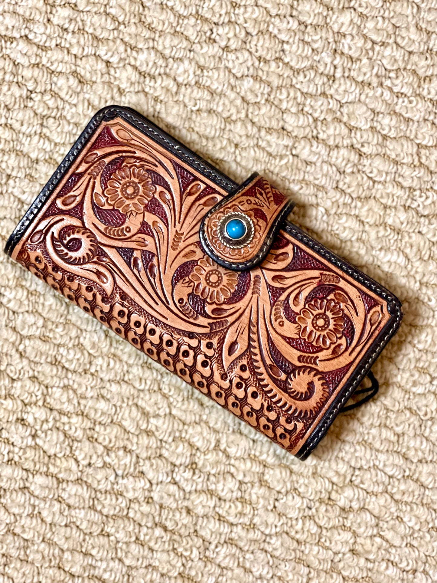 Turquoise Gem Tooled Leather Wallet