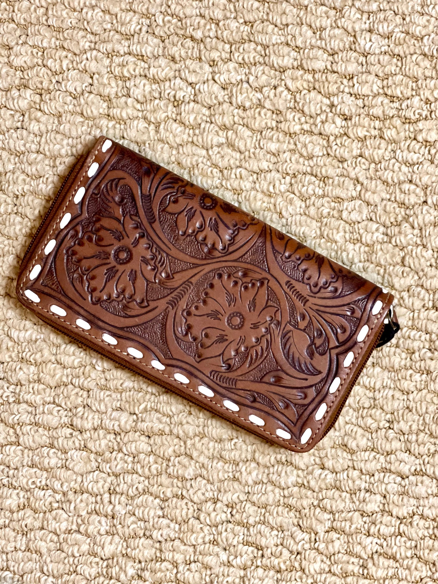 Cinnamon Buck Tooled Leather Wallet