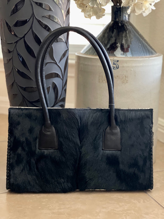 Black Antelope w/Cream Alligator  - Classic Structured Bag