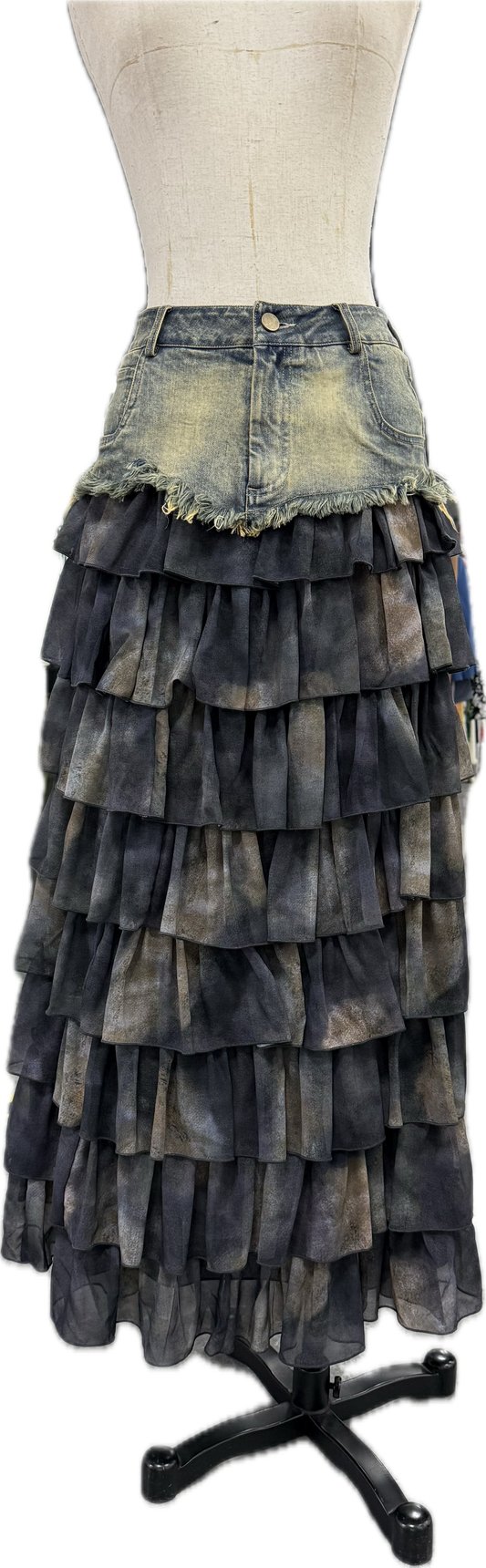 Whiskey Down Tiered Denim Maxi Skirt - Exclusive to Chestnut Cowgirl