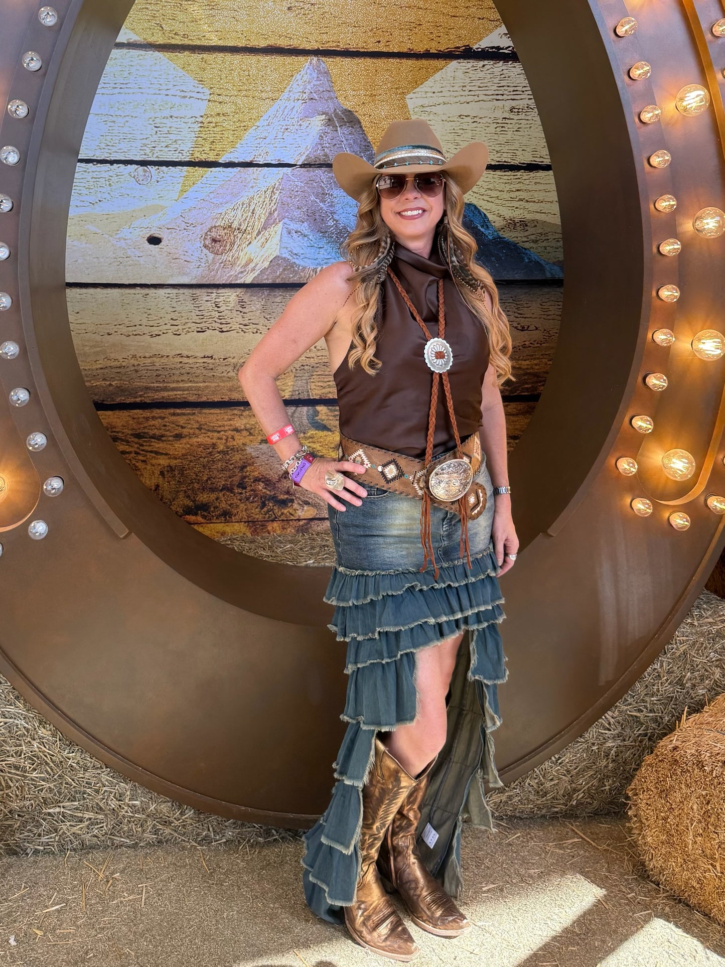 The Stagecoach Tiered Denim Hi-Lo Maxi Skirt - Exclusive to Chestnut Cowgirl