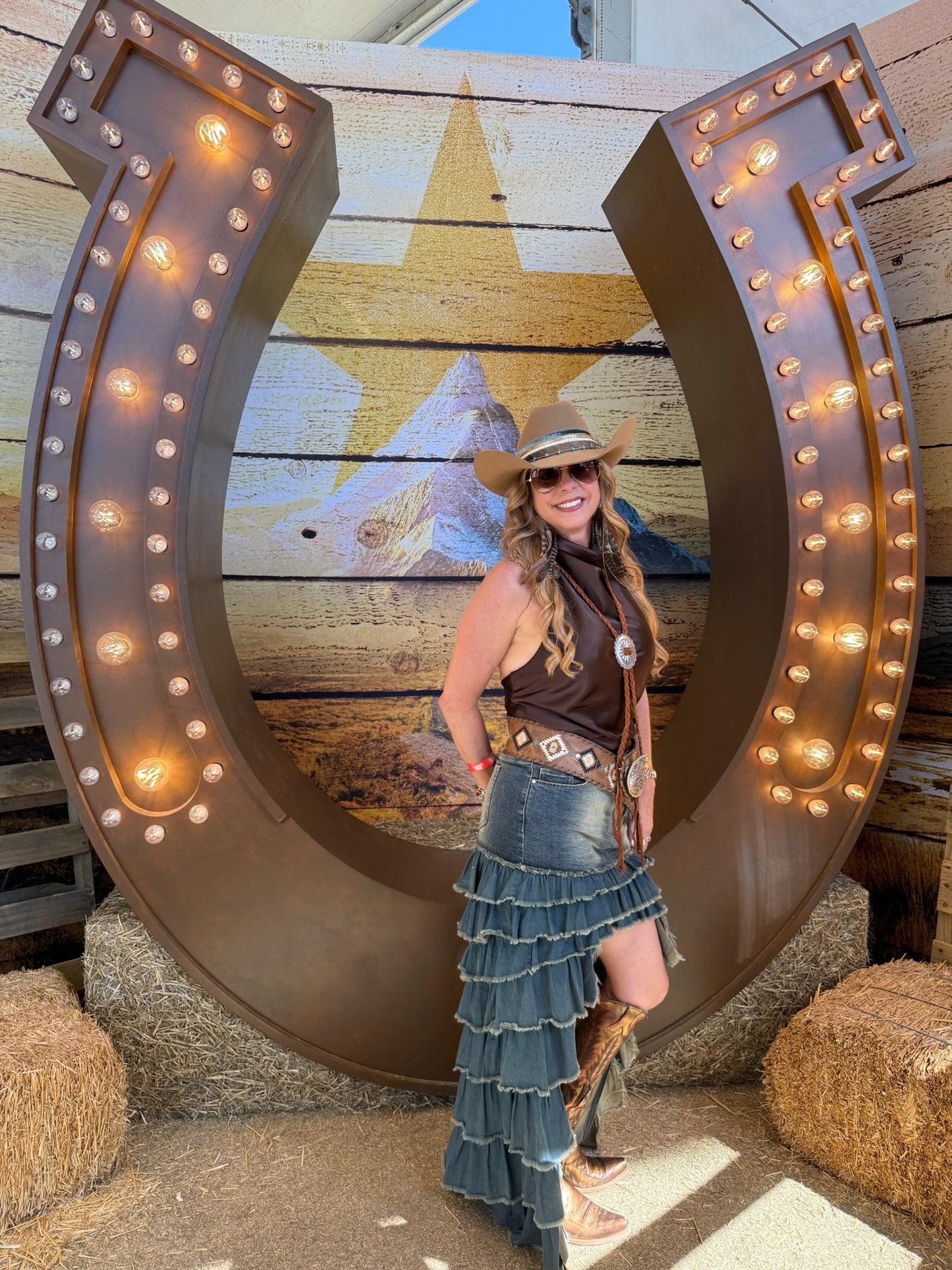The Stagecoach Tiered Denim Hi-Lo Maxi Skirt - Exclusive to Chestnut Cowgirl