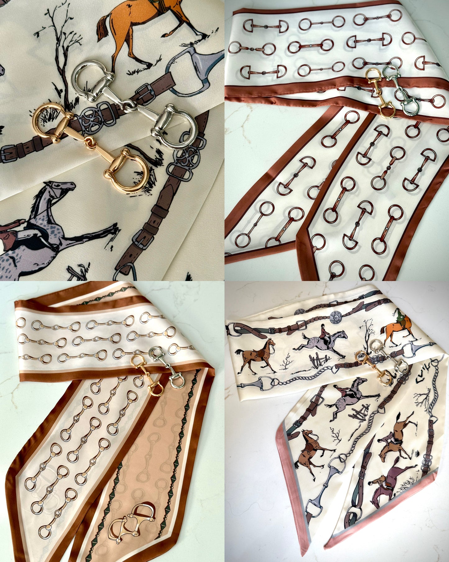 Satin Twill Silk Scarves -  Equestrian