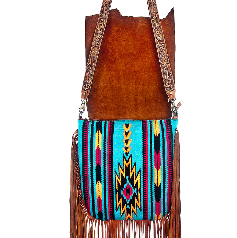 Khaki Western Aztec Print Fringe Shoulder Bag – GeneRAEtions