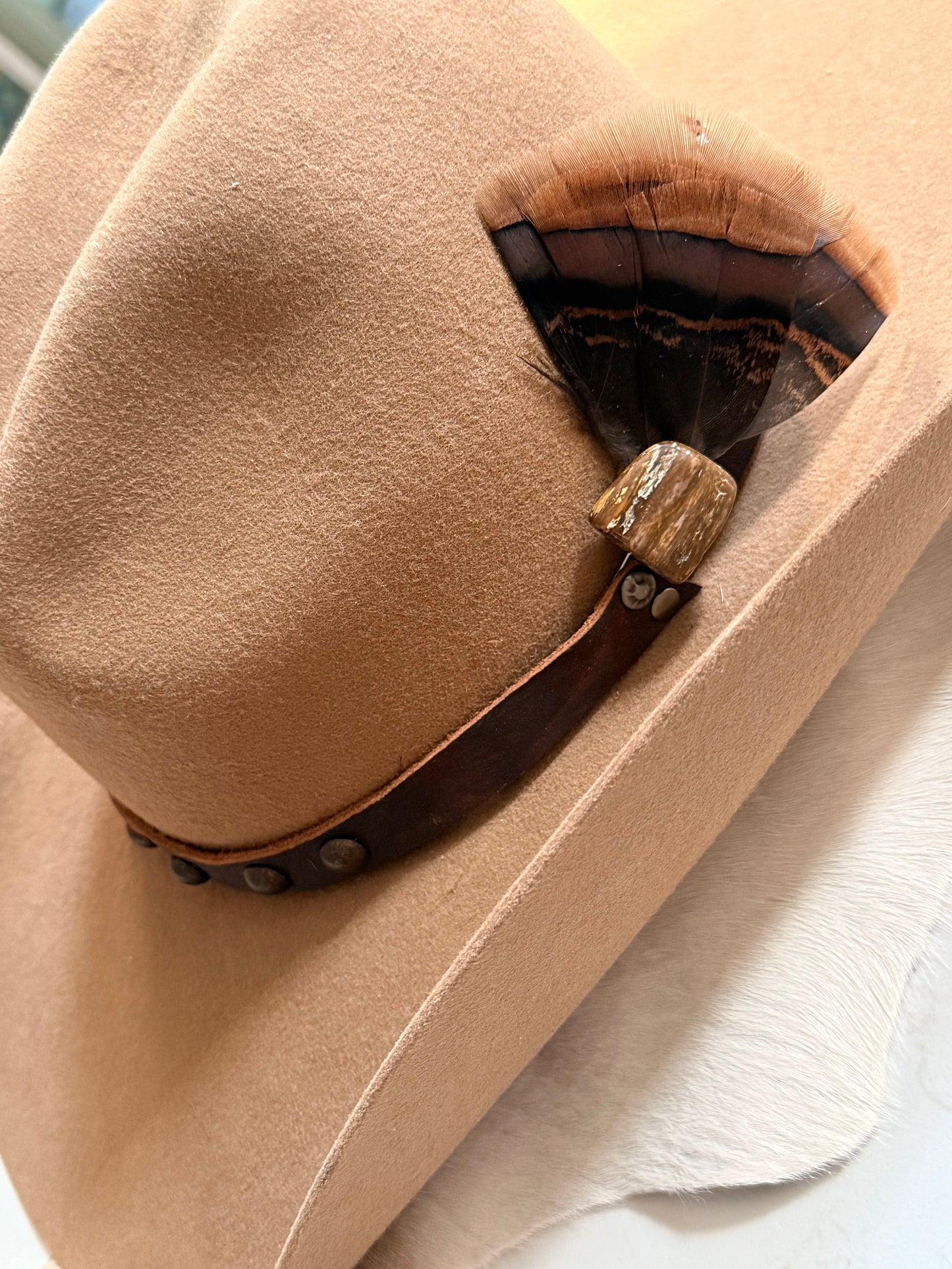 Petrified Stone & Turkey Feather - Hat Pin