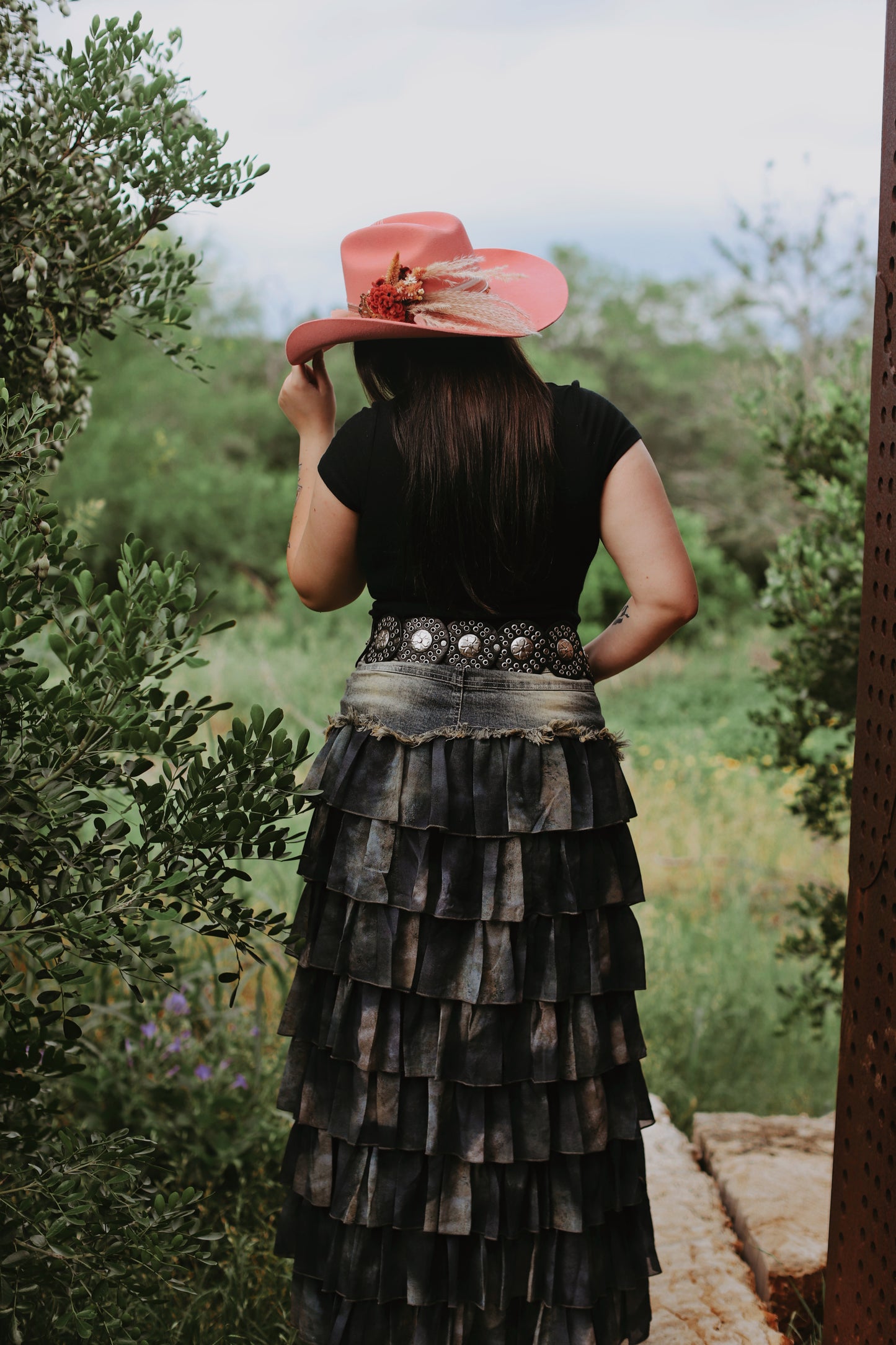 Whiskey Down Tiered Denim Maxi Skirt - Exclusive to Chestnut Cowgirl