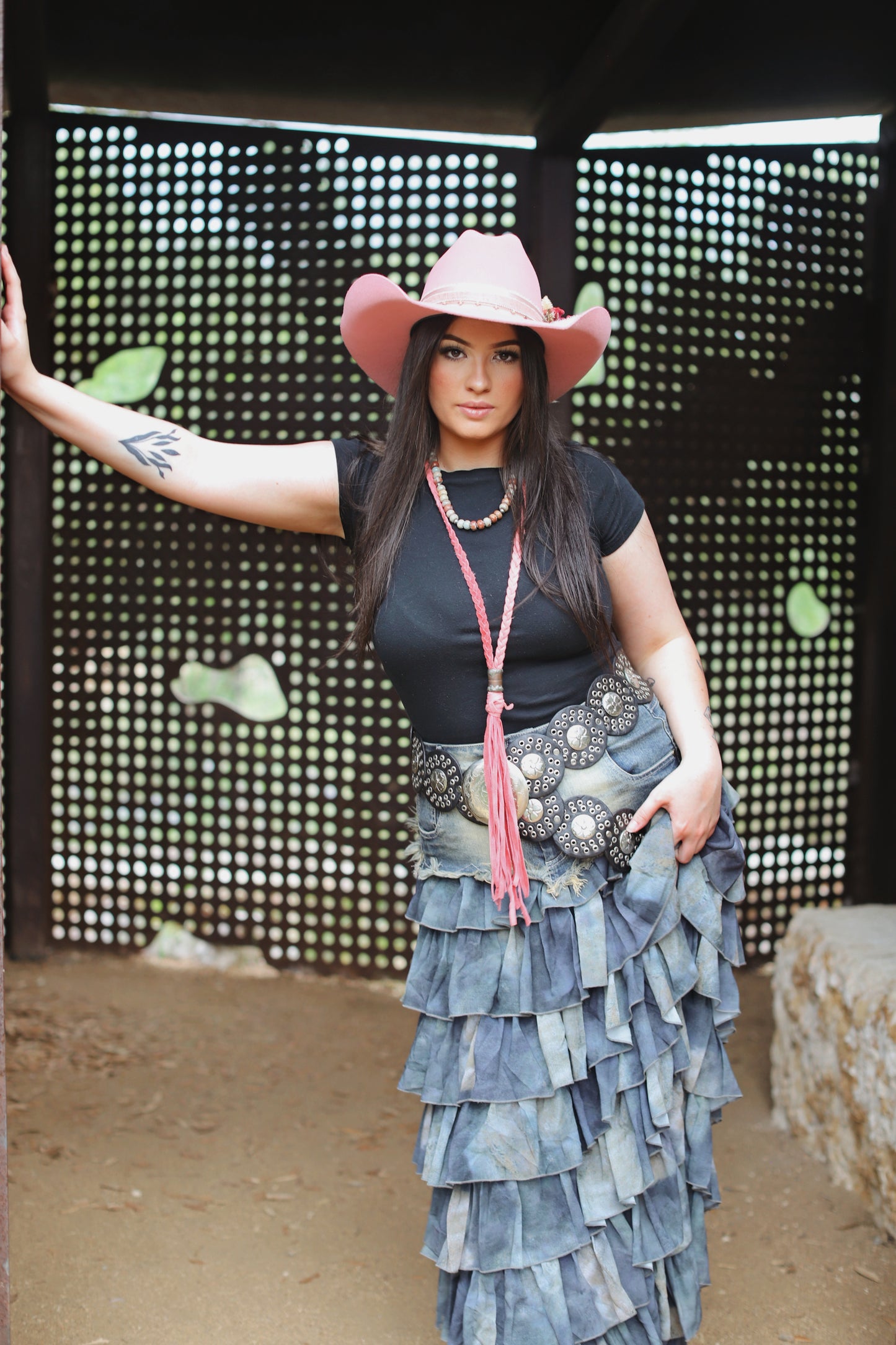 Whiskey Down Tiered Denim Maxi Skirt - Exclusive to Chestnut Cowgirl