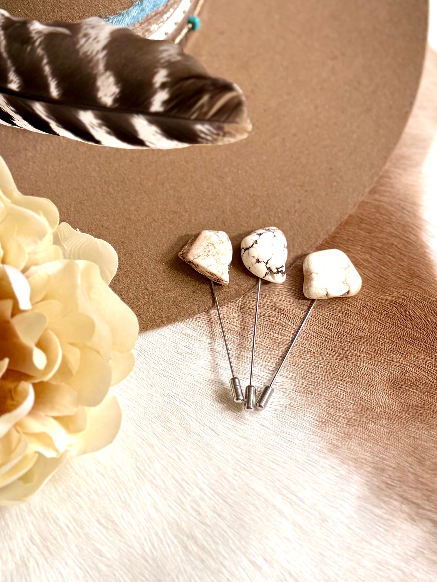 White Buffalo Stone Hat Pin