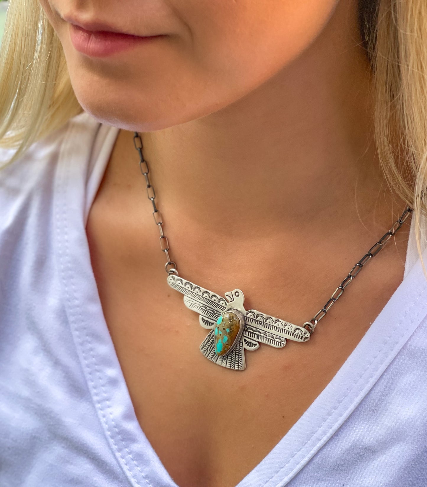 Thunderbird & Turquoise Charm w/Silver Chain (Large)