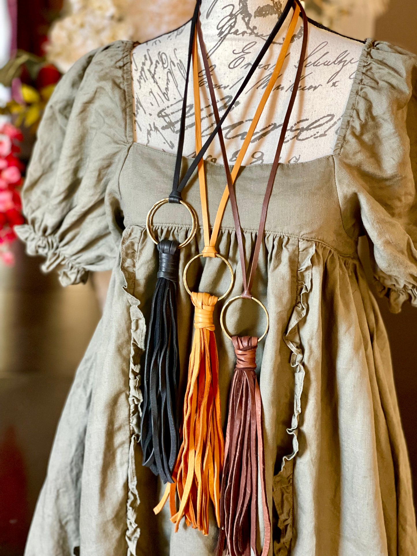 Leather Fringe and Loop Necklace