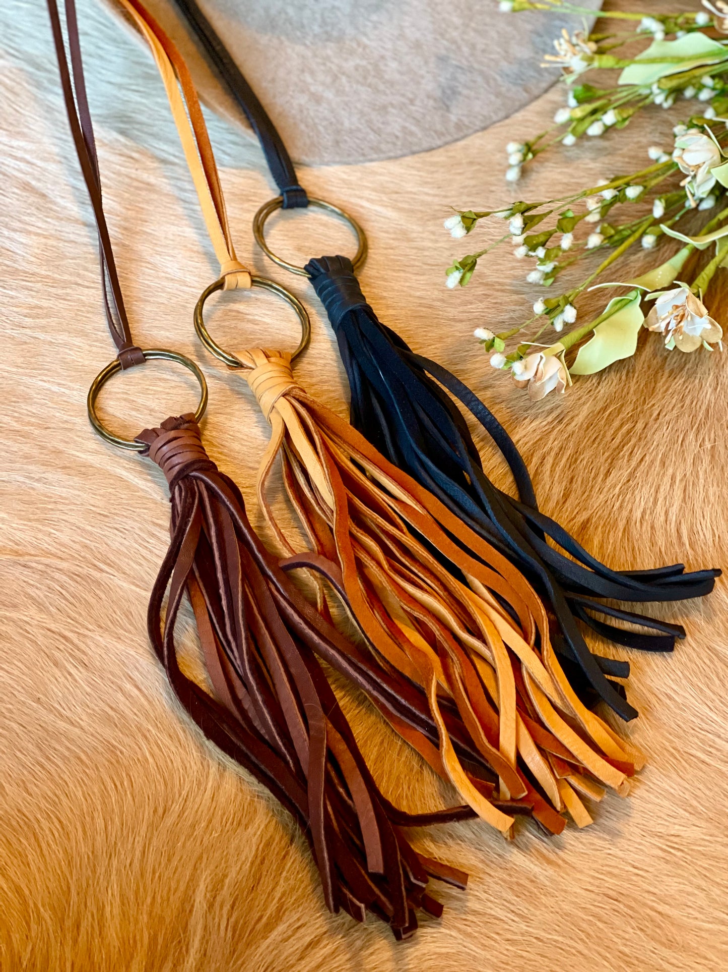 Leather Fringe and Loop Necklace